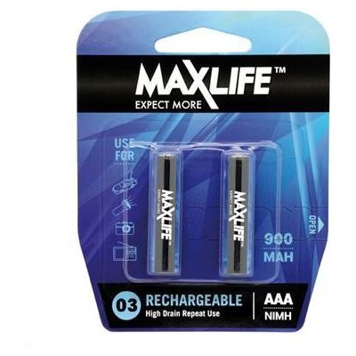 Maxlife AAA Rechargeable Battery NIMH 900MAH 2 Pack (BATAAA-R2)