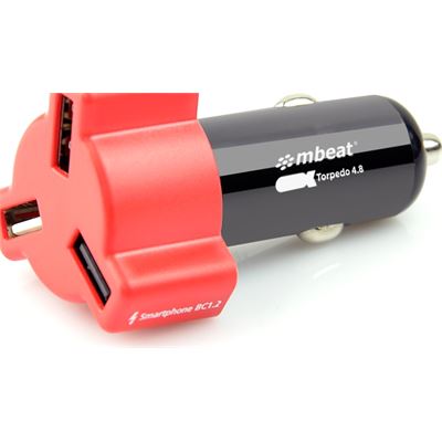 mbeat RED color 4.8A/24W triple ports car charger (CHGR-348-RED)