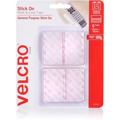 VELCRO Brand 25mm x 50mm Hook & Loop Pre-Cut Stick On 6 (VEL25559)