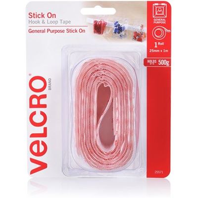 VELCRO Brand 25mm x 1m Stick On Hook & Loop Tape. Designed (VEL25571)