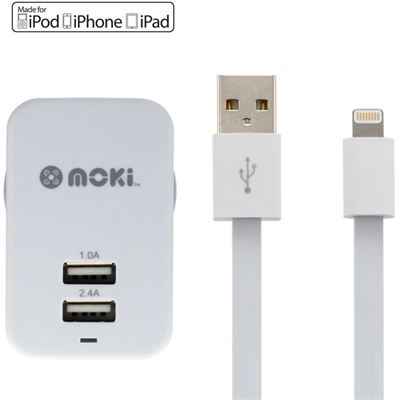 Moki SynCharge Lightning Cable + Wall Charger - White (ACC-MUSBLW)