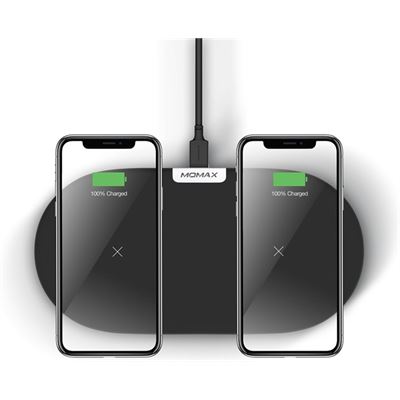 Momax Dual Fast Wireless Charging Pad Black, Support Apple (UD10D)