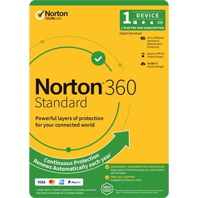 NortonLifeLock Norton 360 Standard, 10GB, 1 User, 1 Device (21396438)