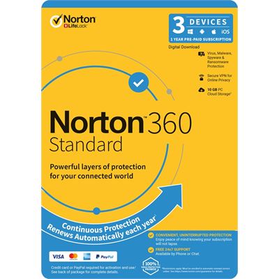 NortonLifeLock N360 STD 10GB AU 1U 3D 12MO ENR DVDSLV  (21396462)