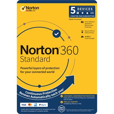 NortonLifeLock N360 STD 10GB AU 1U 5D 12MO ENR DVDSLV  (21396585)