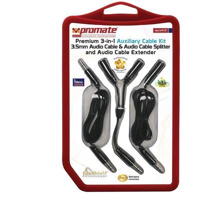Promate 3-in-1 Auxillary cable with 3.5mm Audio Cable (AUXKIT.BLK)
