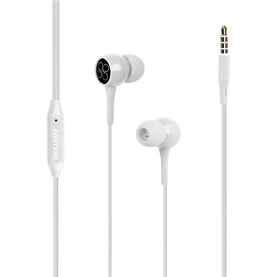 Promate 1.2m Lightweight Stereo Earbuds with Built-in Mic (BENT.WHT)