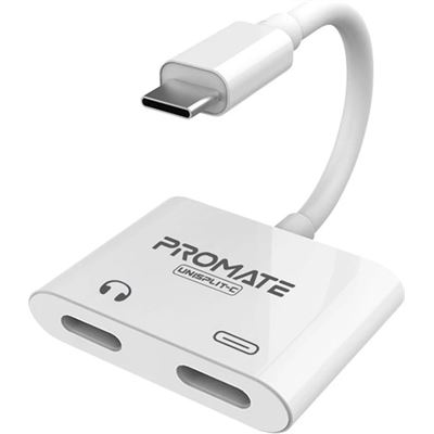 Promate 2-in-1 Audio & Charge USB-C Adapter with 15W (UNISPLIT-C.WHT)