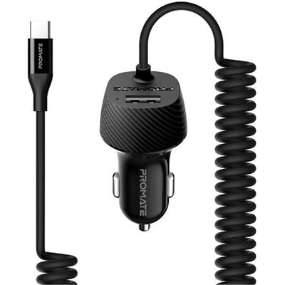 Promate 3.4A Dual Car Charger with USB-A Port & USB-C (VOLTRIP-C.BLK)
