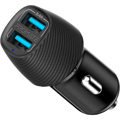 Promate 3.4A Dual Port USB Car Charger - Black (VOLTRIP-DUO.BLK)