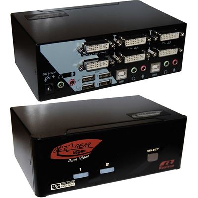 Rextron 2 Port Dual-View DVI / USB KVM Switch with Audio (DADG122 BK)