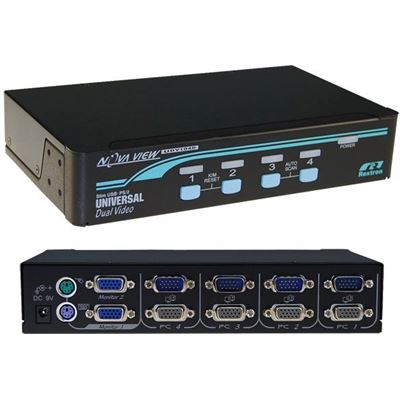 Rextron 1-4 USB/PS2 Dual Video (VGA) KVM Switch. Black (UDV104DC BK)