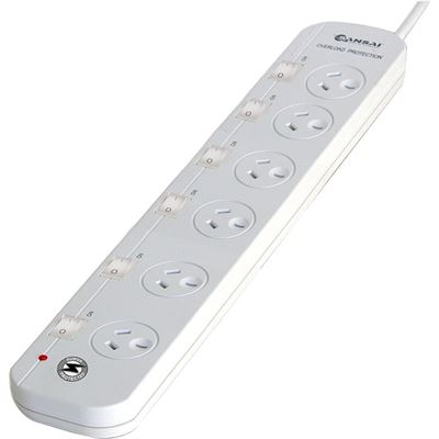 Sansai 6 Way Surge Powerboard with Individual Switches (PAD-661SW)