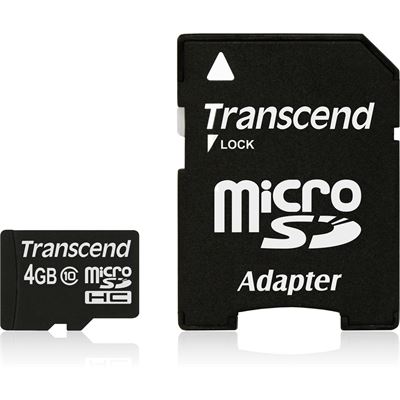 Transcend 4GB Micro SDHC Class10 w/adapter (TS4GUSDHC10)