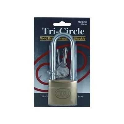 Tricircle L265 Brass Padlock Long Shackle 50mm 1 per Card (LOCP-050L)