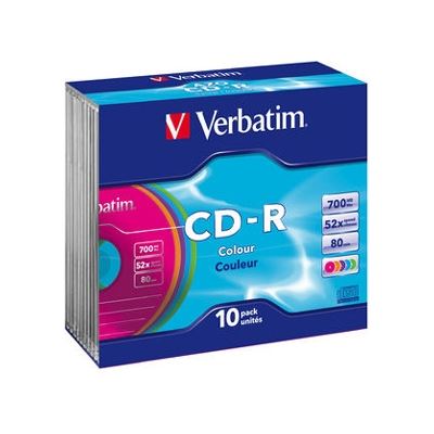 Verbatim CD-R 10pk Slim Case - Colours - 52x 700mb/80min P (41849)
