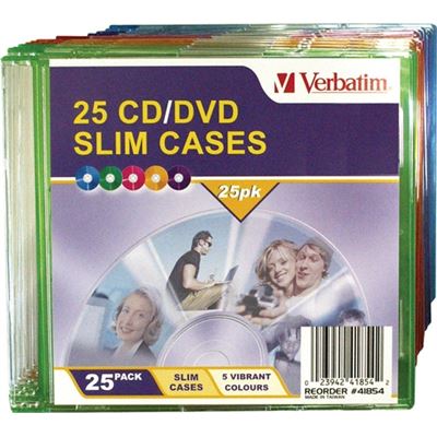 Verbatim CD/DVD 25pk Empty Coloured Slim Cases (41854)
