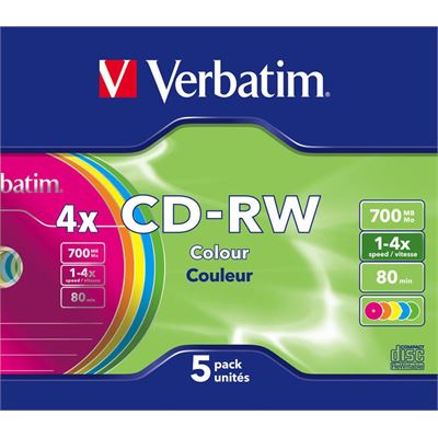Verbatim CD-RW 80 Min Colour Slim Case 40pk 2-4x + FREEBIE! (43133)