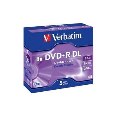 Verbatim DVD+R DL 5pk Jewel Case - 8.5GB Double Layer 8x (43541)