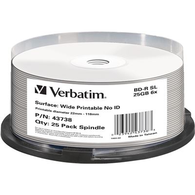 Verbatim Blu-Ray 25GB 25Pk Spindle White Wide Inkjet 6x (43738)