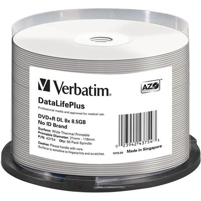 Verbatim DVD+R DL 8.5GB 50Pk White Thermal 2.4x (43754)