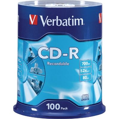 Verbatim CD-R 100Pk Bulk Silver Shiny 52x 80min (62616)