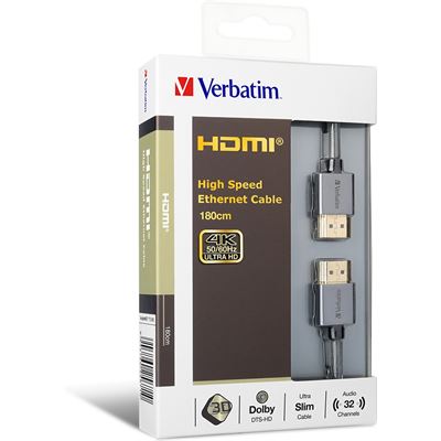 Verbatim HDMI CABLE WITH ETHERNET V2.0 EXTRA SLIM 180CM GREY (65671)
