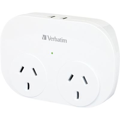 Verbatim DUAL USB SURGE PROTECTED WITH DOUBLE ADAPTOR - WHITE (66595)