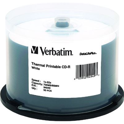 Verbatim CD-R 50pk White Thermal - 52x 80min Blue Azo (94949)