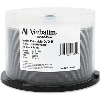 Verbatim DVD-R 4.7GB White Inkjet Wide PrInternational 50Pk (95079)