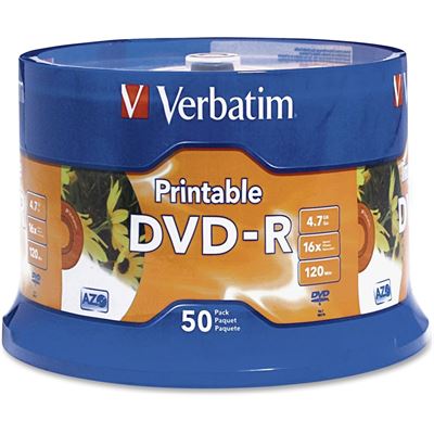 Verbatim DVD-R 50pk Spindle - White InkJet Printable 4.7GB 16x (95137)