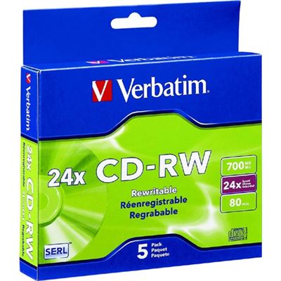 Verbatim CD-RW 5pk Slim Case 80min 16-24x UltraSpd (95158)